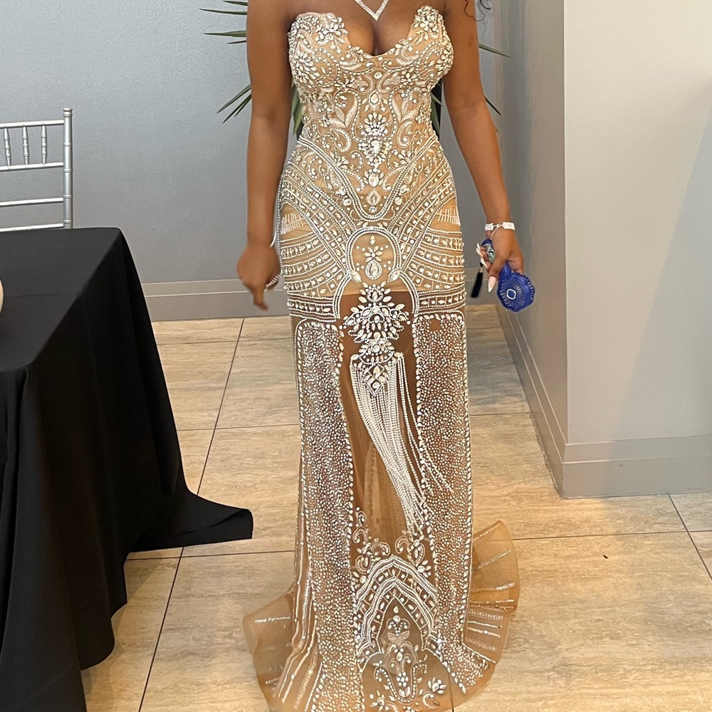 Elegant Beaded Strapless Prom Dress
